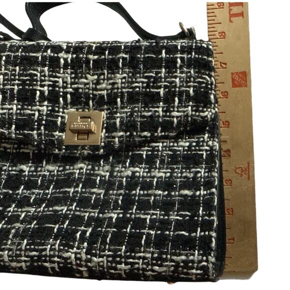 Dune London Purse Top Handle Crossbody Black White Tweed Plaid Gold Bag Charm - Picture 14 of 16
